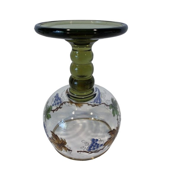 German Roemer Wine Glasses Green Stemmed Grapes Vines Leaves Set Of 4 Vintage - Picture 7 of 7